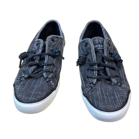 Sperry Black Grey Sparkle Slip-On Boat Shoes Size 7 - Picture 3 of 10